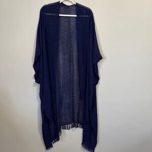 Navy Open-Front Fringe Kimono Cardigan